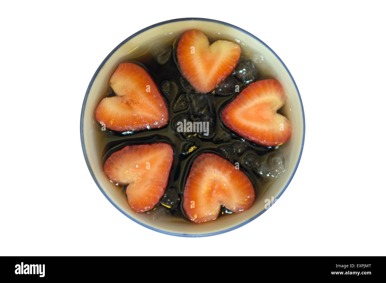 Grass jelly and strawberry with ice in dessert bowl Stock Photo