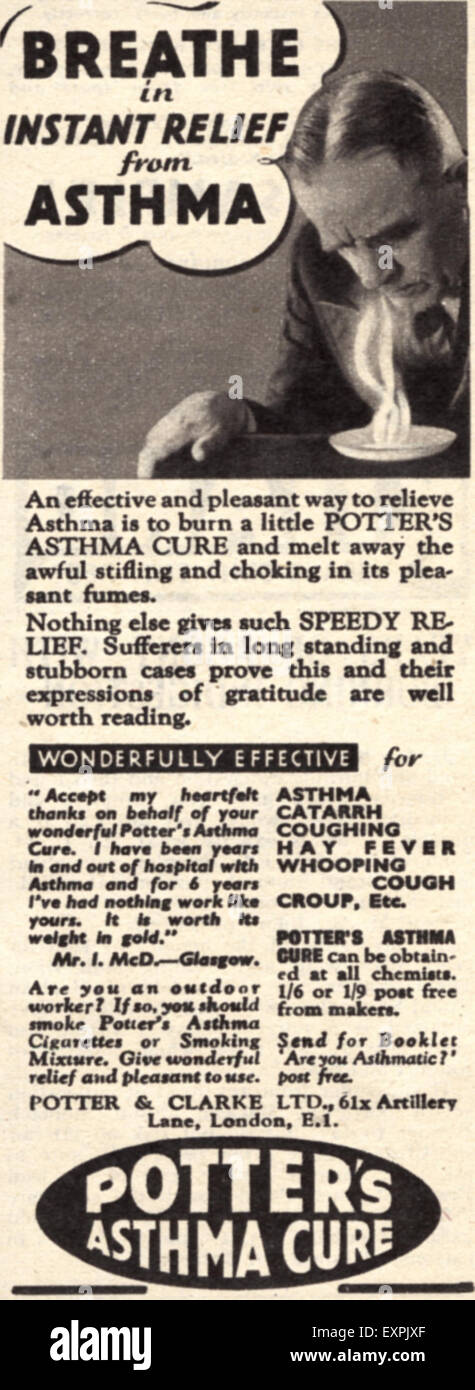 potters asthma cigarettes 1940s UK Potters Asthma Medicine Magazine Advert Stock Photo