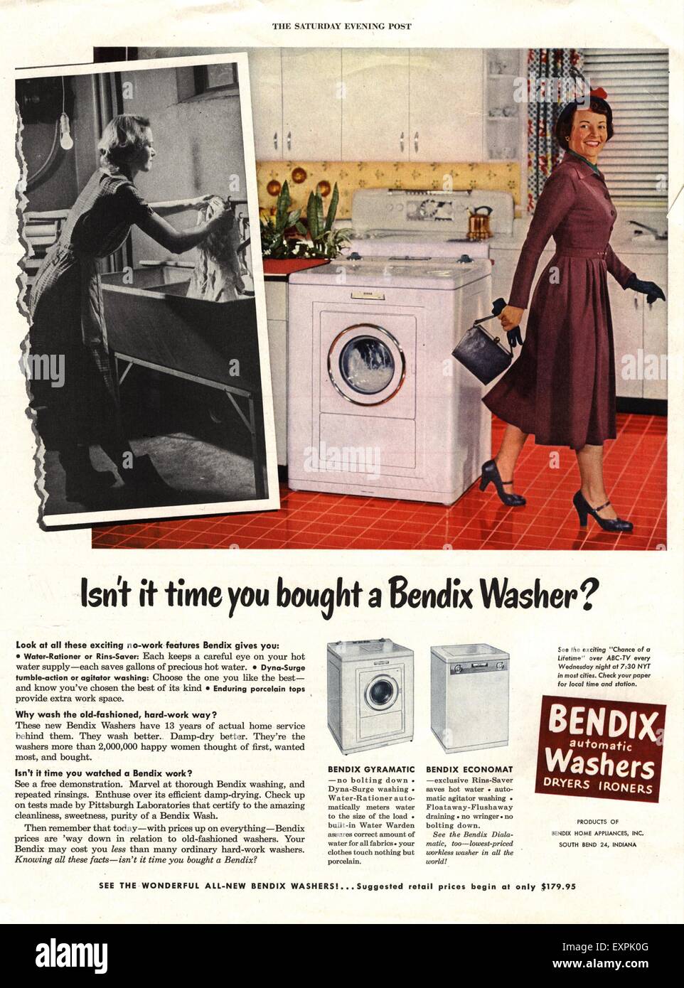 1950s USA Bendix Washing Machines Magazine Advert Stock Photo Alamy