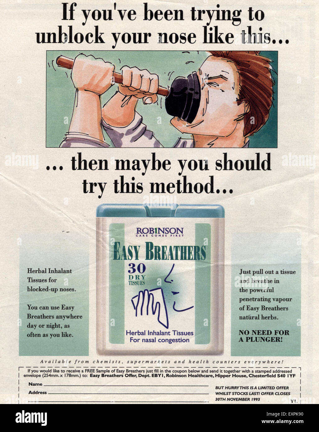1990s UK Robinson Easy Breathers Magazine Advert Stock Photo Alamy