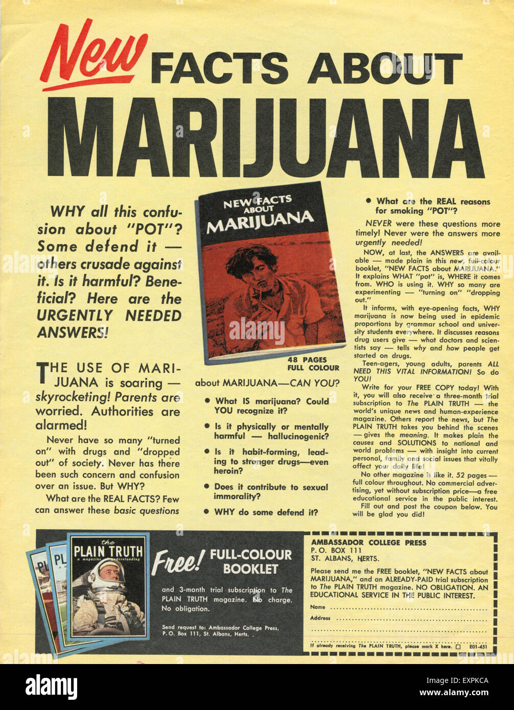 1960s UK Facts About Marijuana Magazine Advert Stock Photo Alamy
