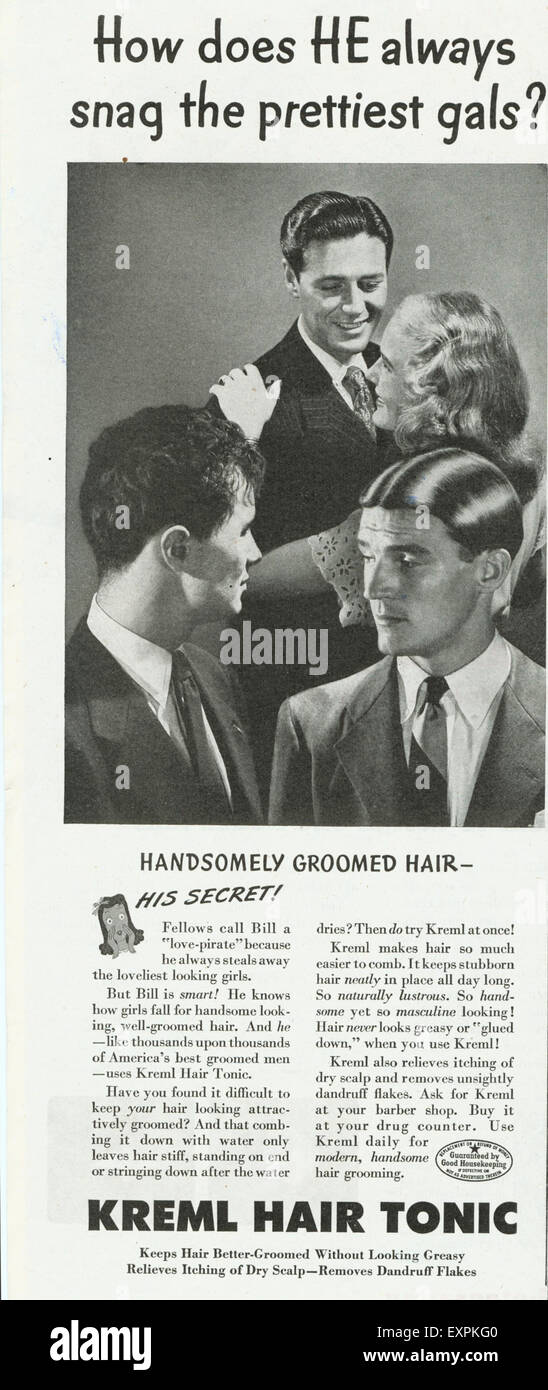 1940s USA Kreml Hair Tonic Magazine Advert Stock Photo