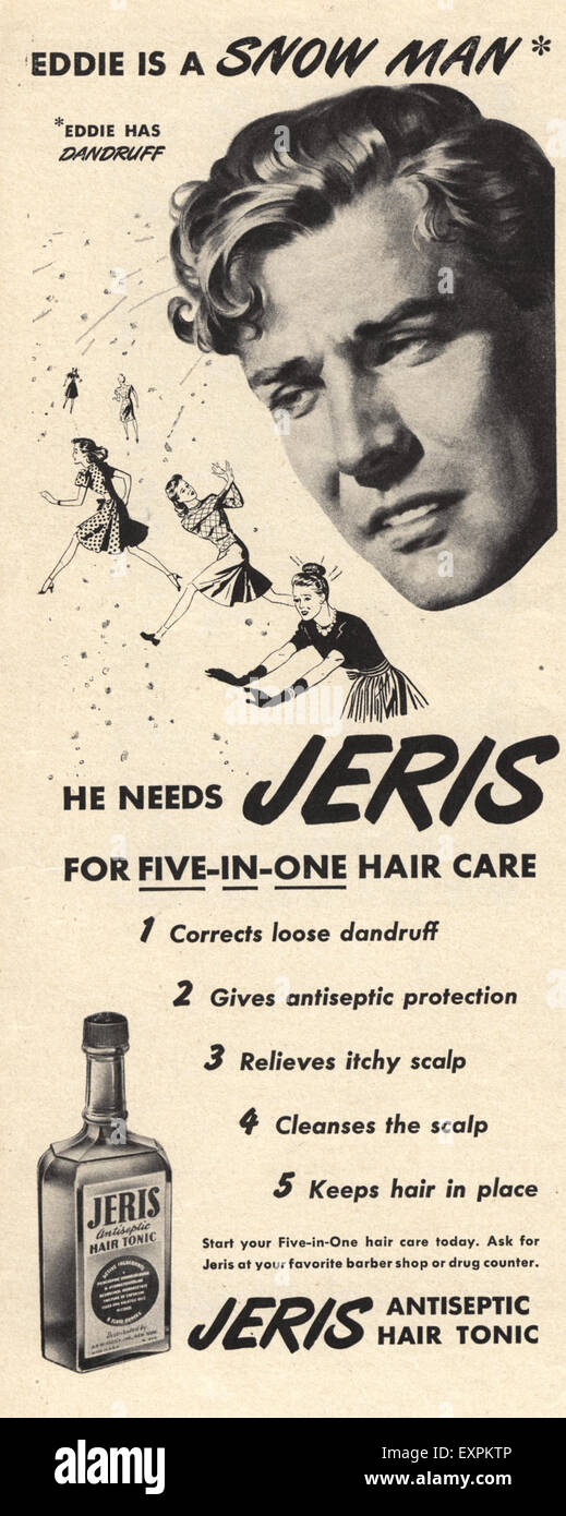 1940s USA Jeris Hair Tonic Magazine Advert Stock Photo
