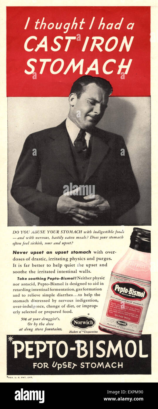 1940s USA Pepto-Bismol Magazine Advert Stock Photo