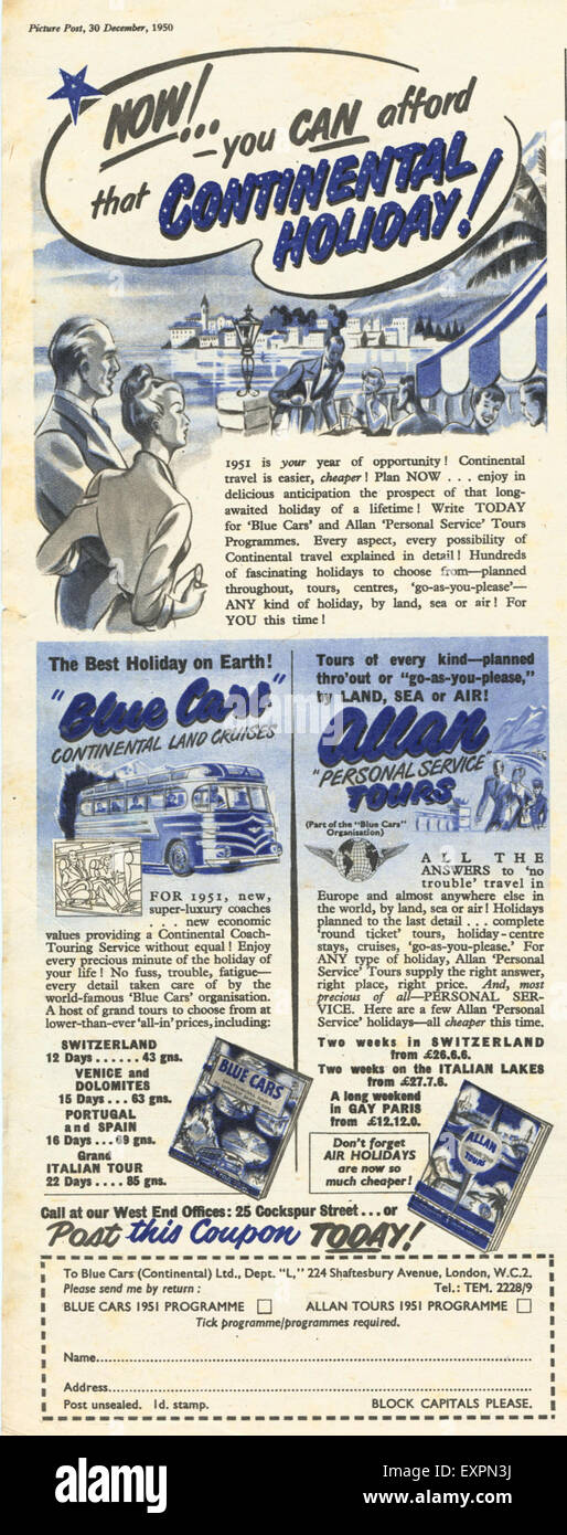 1950s UK Coach Tours Magazine Advert Stock Photo