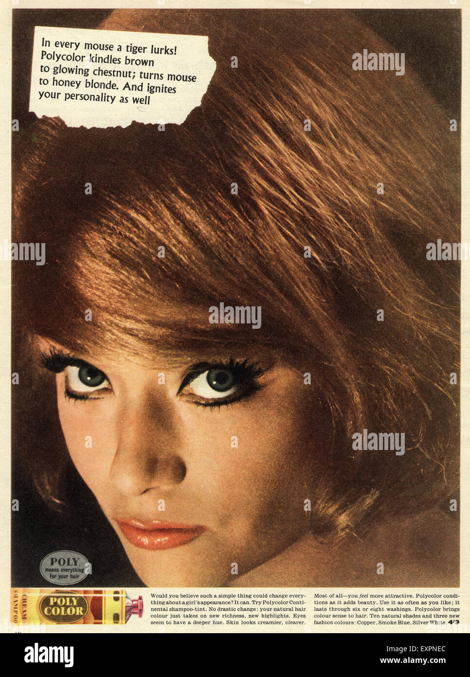 1960s UK Poly Color Hair Dye Magazine Advert Stock Photo - Alamy