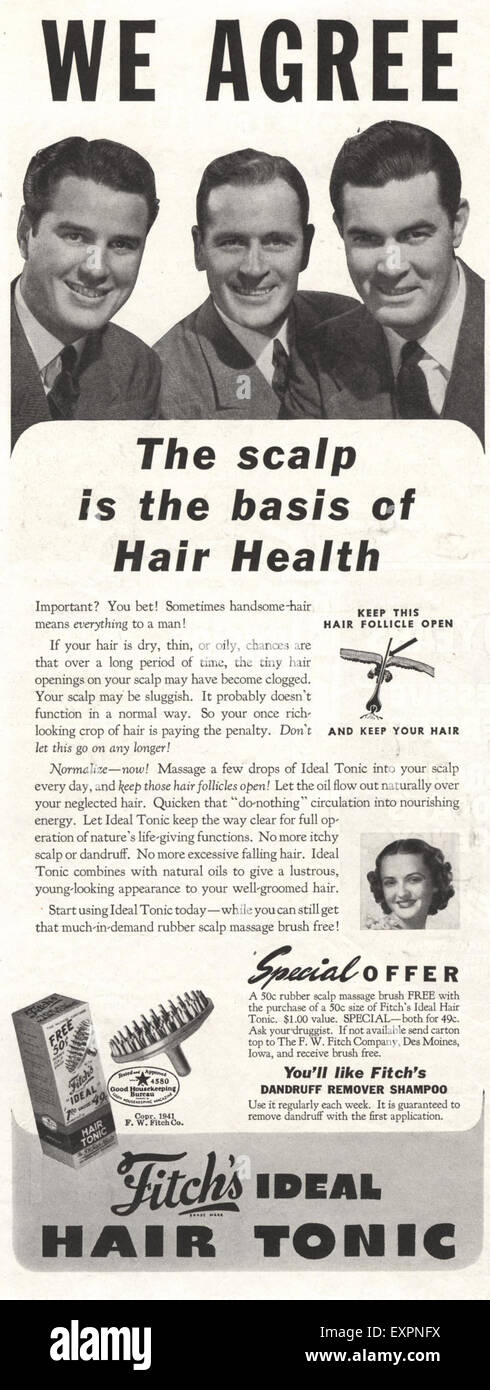 1950s USA Fitch's Hair Tonic Magazine Advert Stock Photo