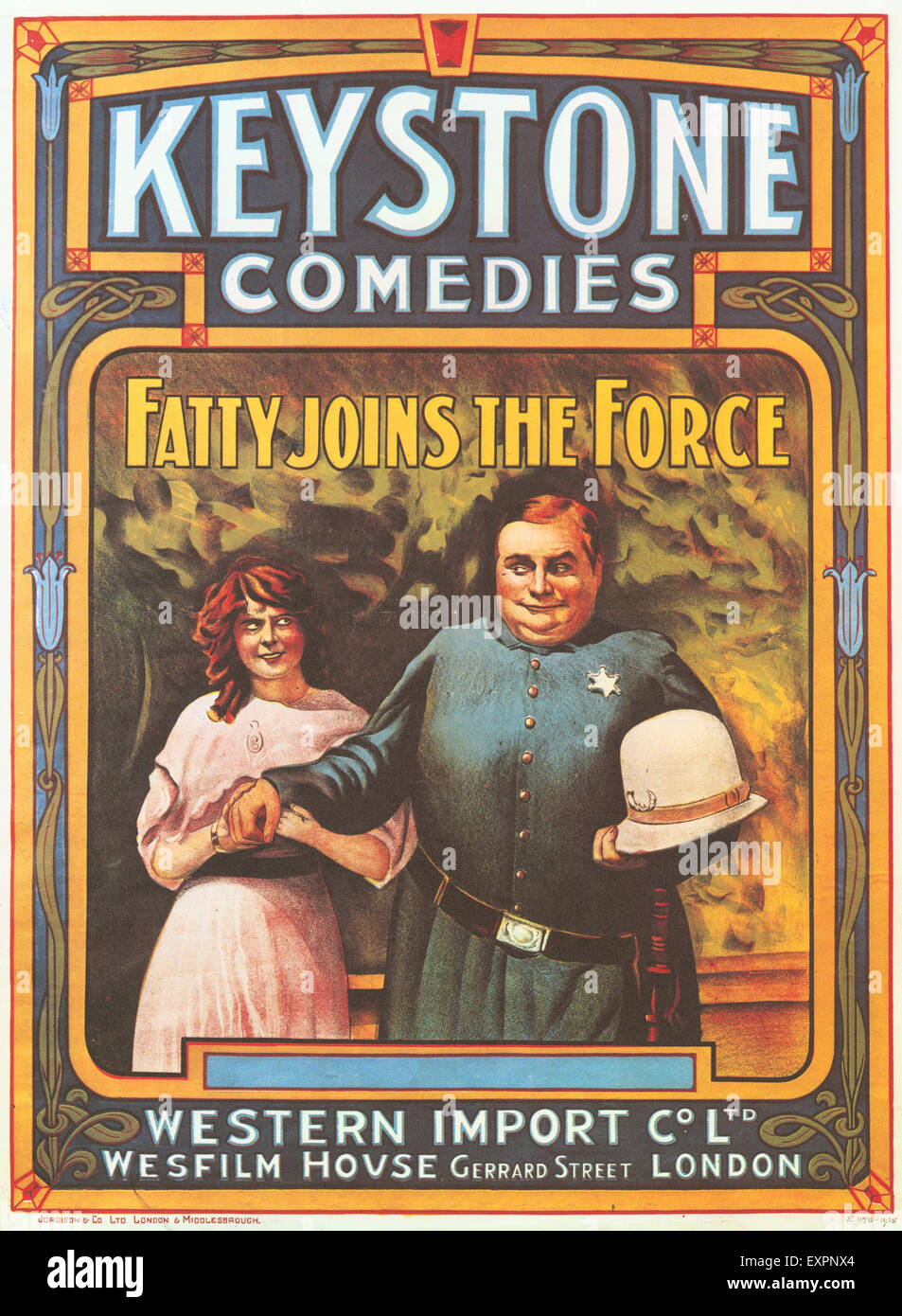 1910s USA Keystone Comedies Fatty Joins The Force Film Poster Stock ...