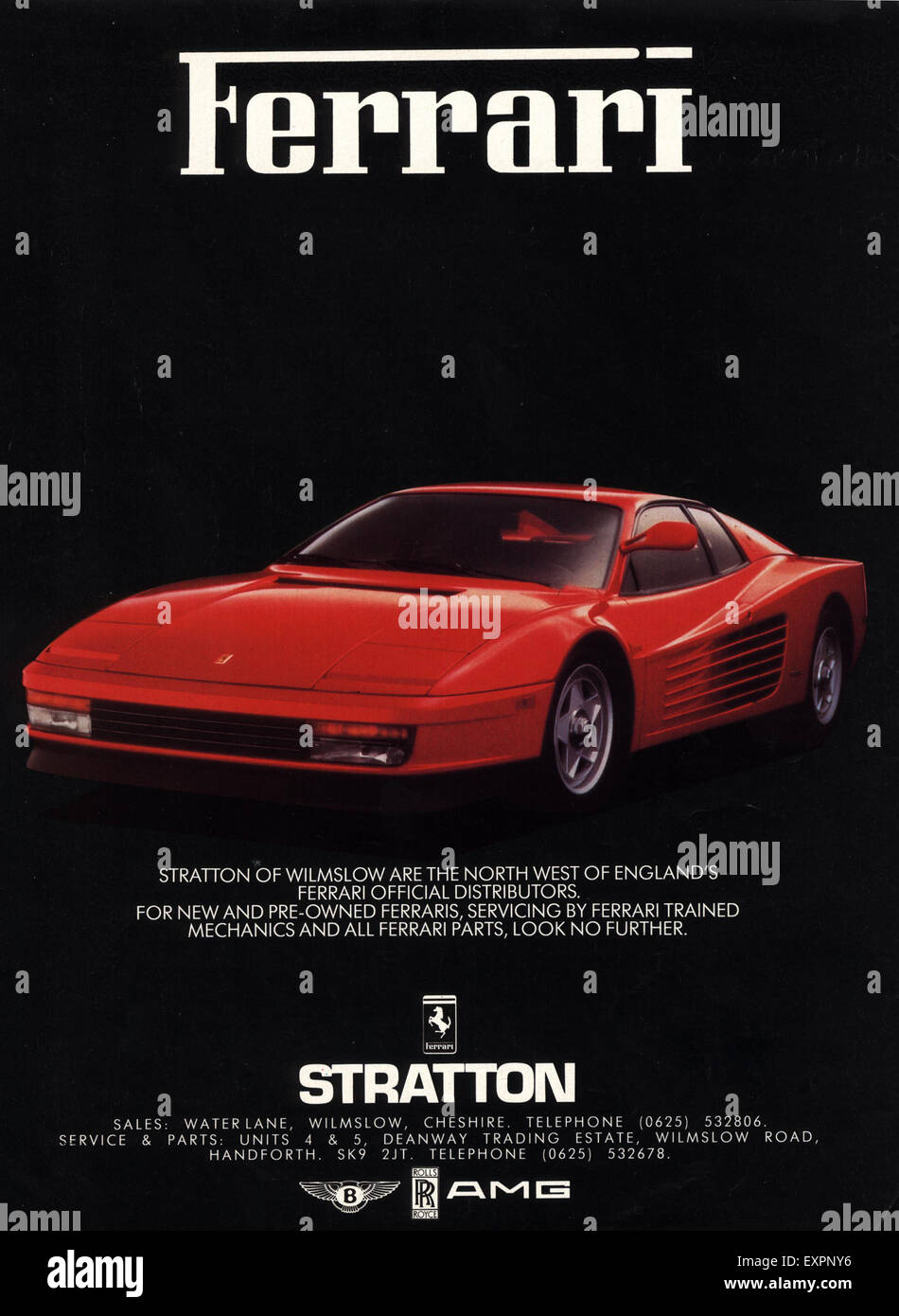 1980s UK Ferrari Magazine Advert Stock Photo