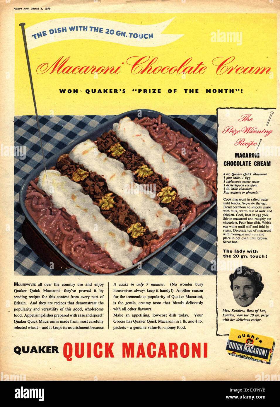 1950s UK Quaker Quick Macaroni Pasta Magazine Advert Stock Photo Alamy