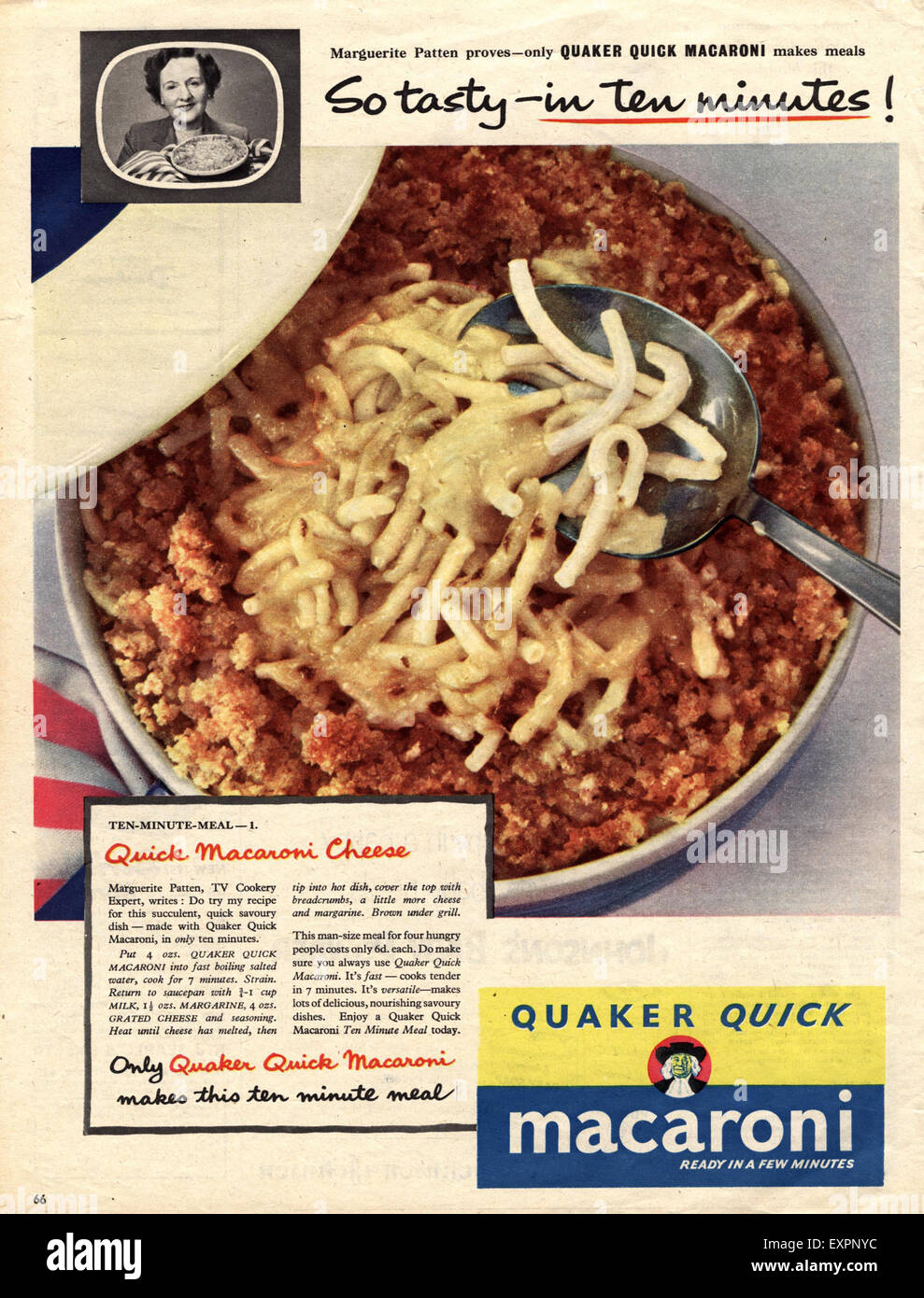 1950s UK Quaker Quick Macaroni Magazine Advert Stock Photo