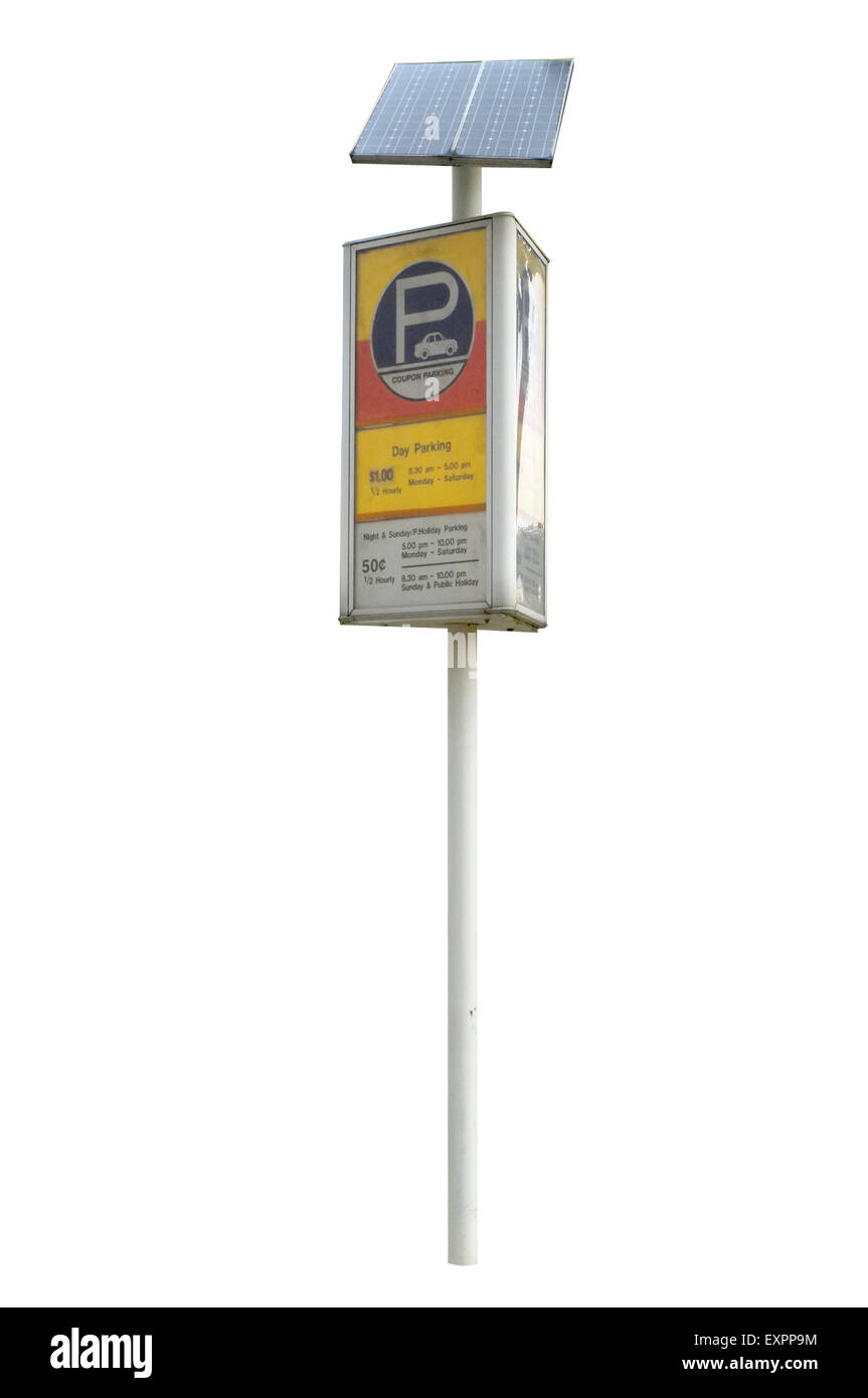 Parking lot ticket traffic sign with solar cell Stock Photo