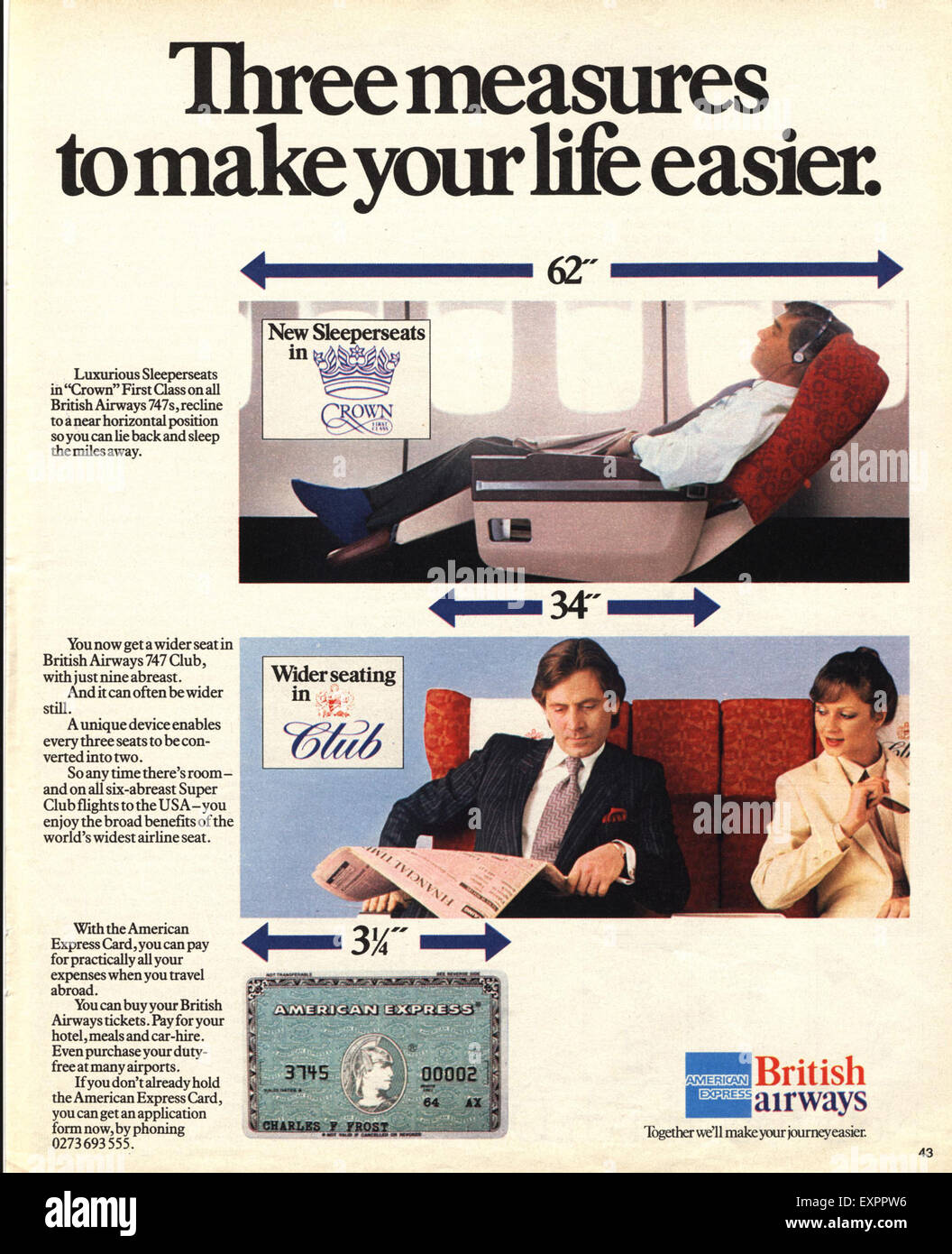 1980s UK British Airways American Express Magazine Advert Stock Photo Alamy