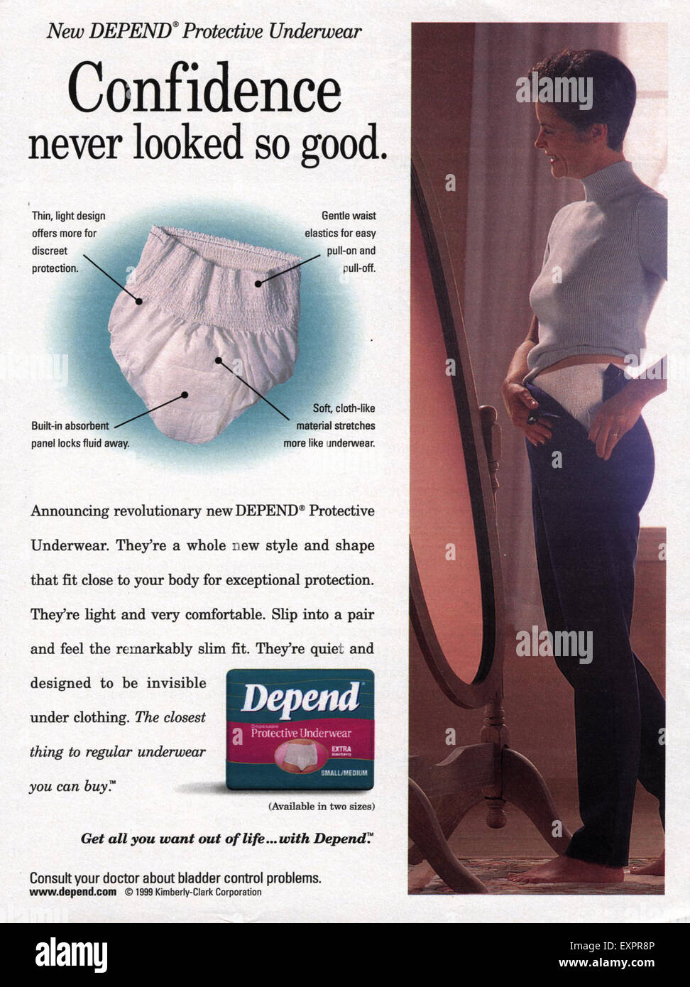 1990s USA Depend Sanitary Protection Magazine Advert Stock Photo