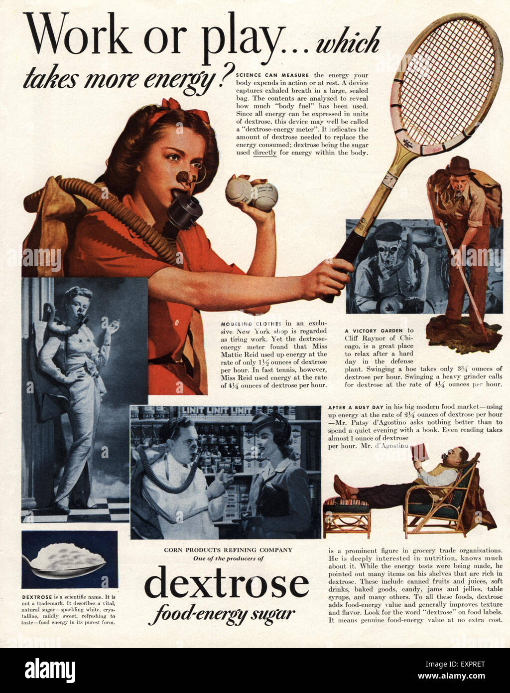 1940s USA Dextrose Sugar Energy Magazine Advert Stock Photo Alamy