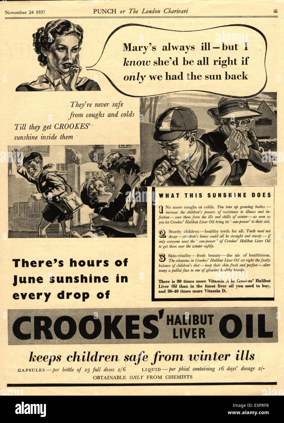 1930s UK Crookes Cod Liver Oil Halibut Magazine Advert Stock Photo Alamy