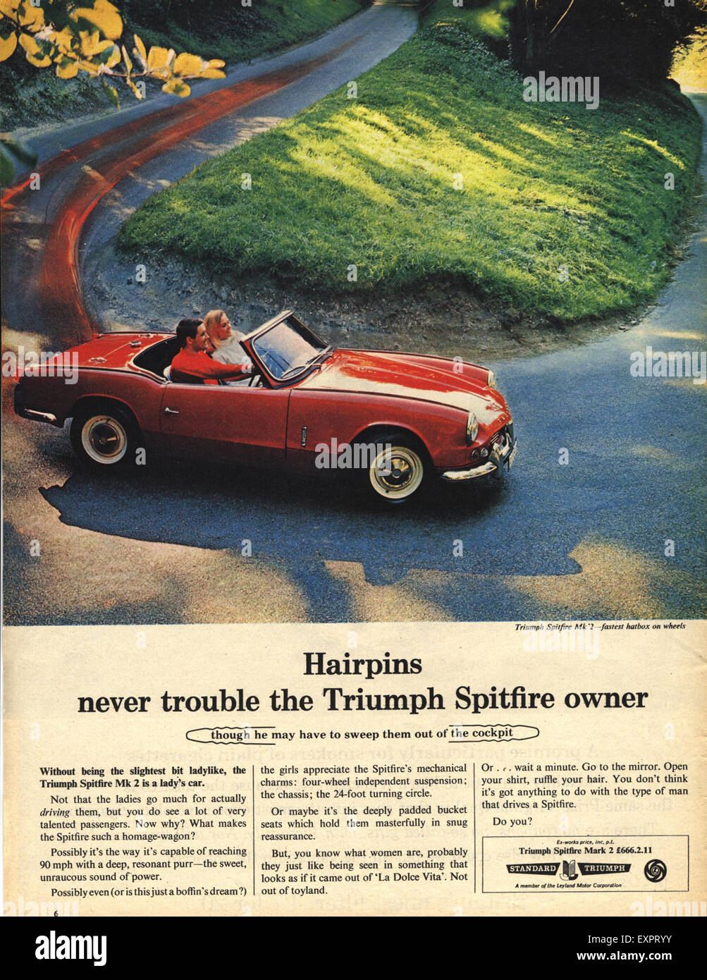 1960s UK Triumph Spitfire Cars Magazine Advert Stock Photo