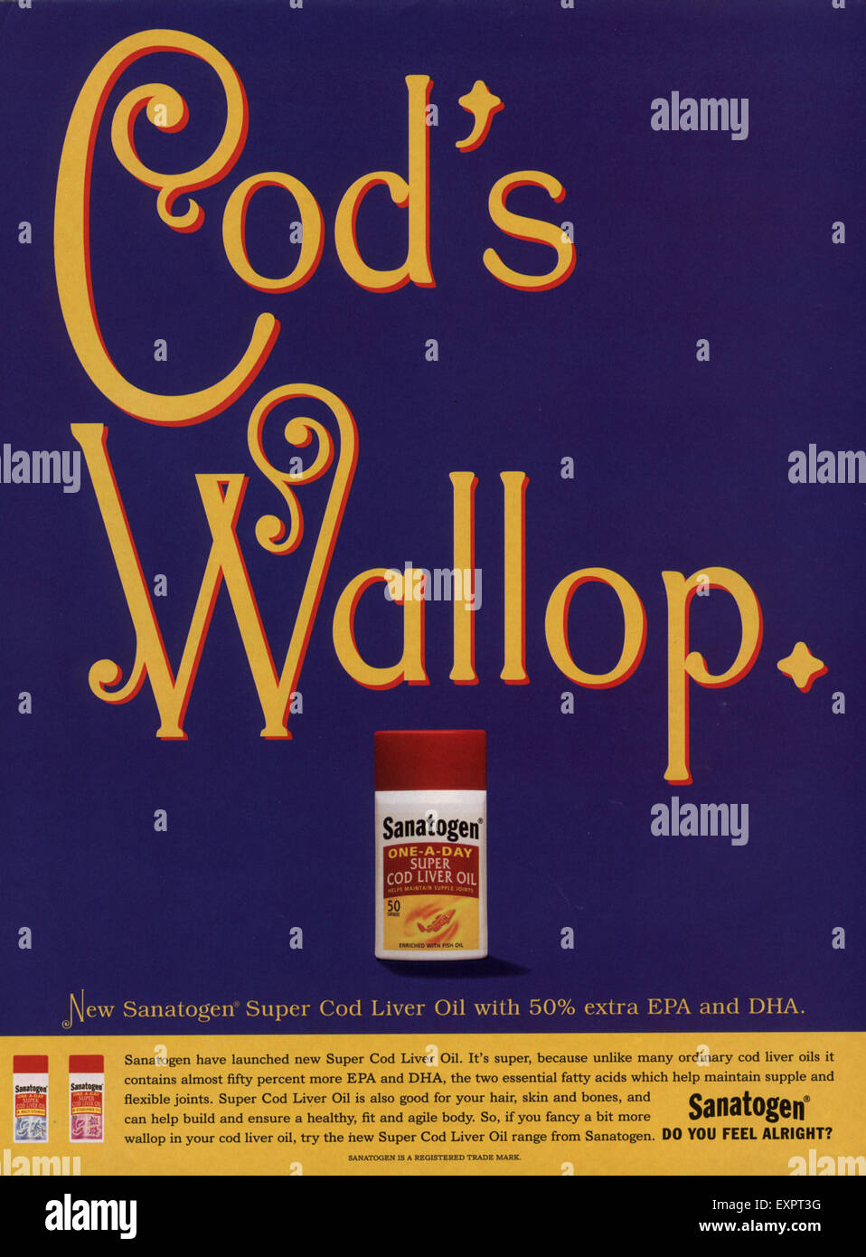 1990s UK Sanatogen Cod Liver Oil Magazine Advert Stock Photo Alamy