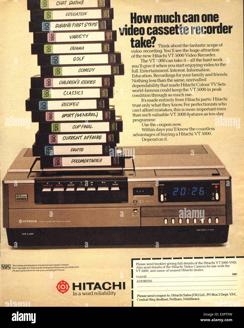 1970s UK Hitachi Video Recorder Magazine Advert Stock Photo - Alamy