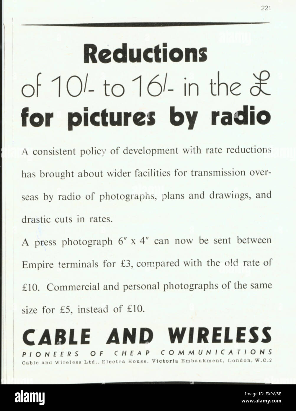 1940s UK Cable and Wireless Magazine Advert Stock Photo - Alamy