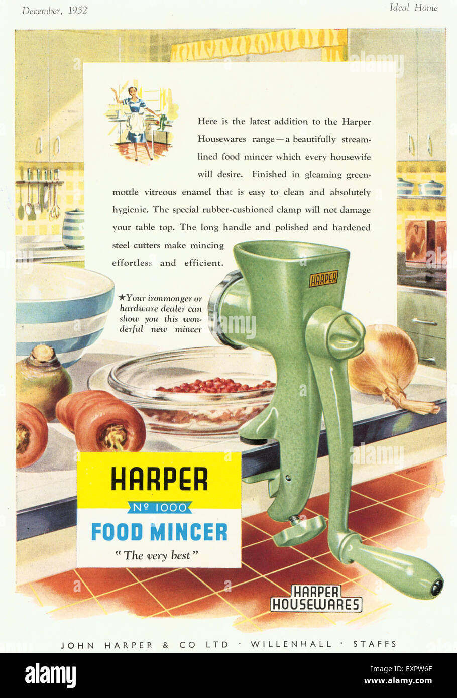 1950s UK Harper Food Mincer Magazine Advert Stock Photo