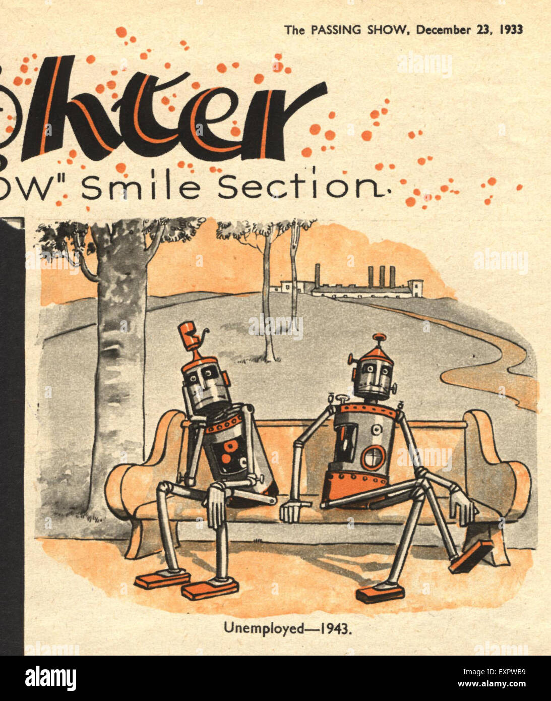 1930s UK Robots Cartoons Comic/ Cartoon Plate Stock Photo