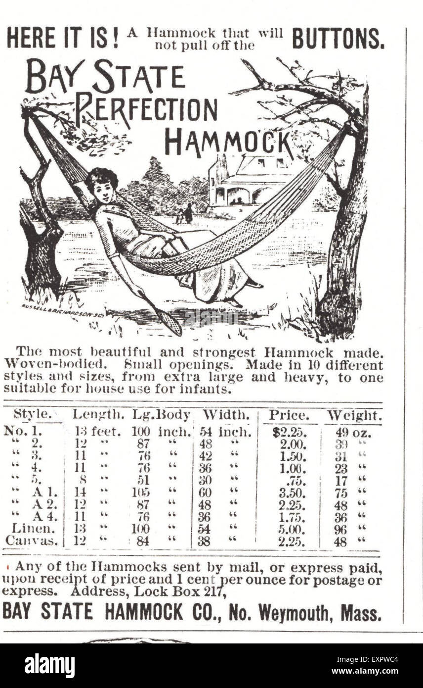 1900s USA Hammocks Magazine Advert Stock Photo Alamy