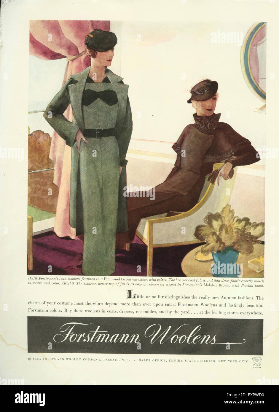 1930s USA Forstmann Woolens Magazine Advert Stock Photo