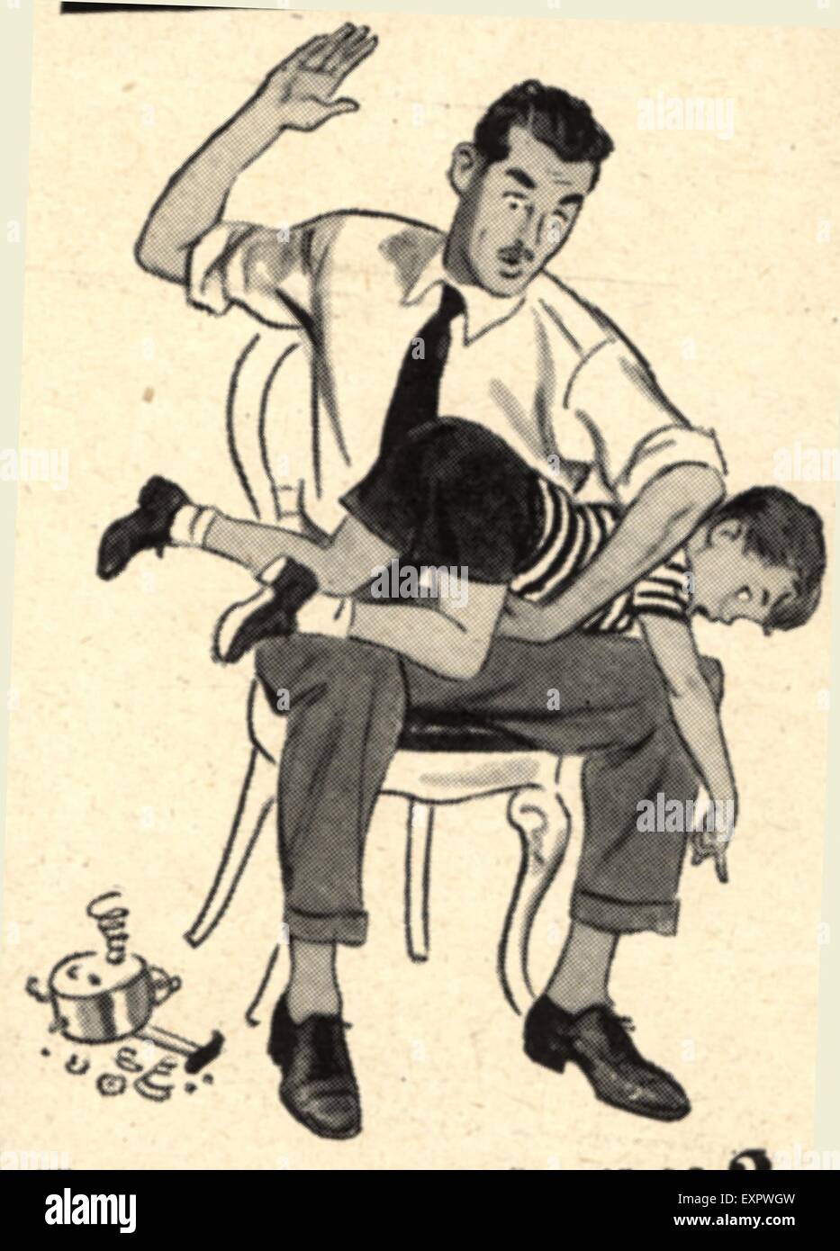 1940s USA Father Smacking Son Magazine Advert (detail) Stock Photo