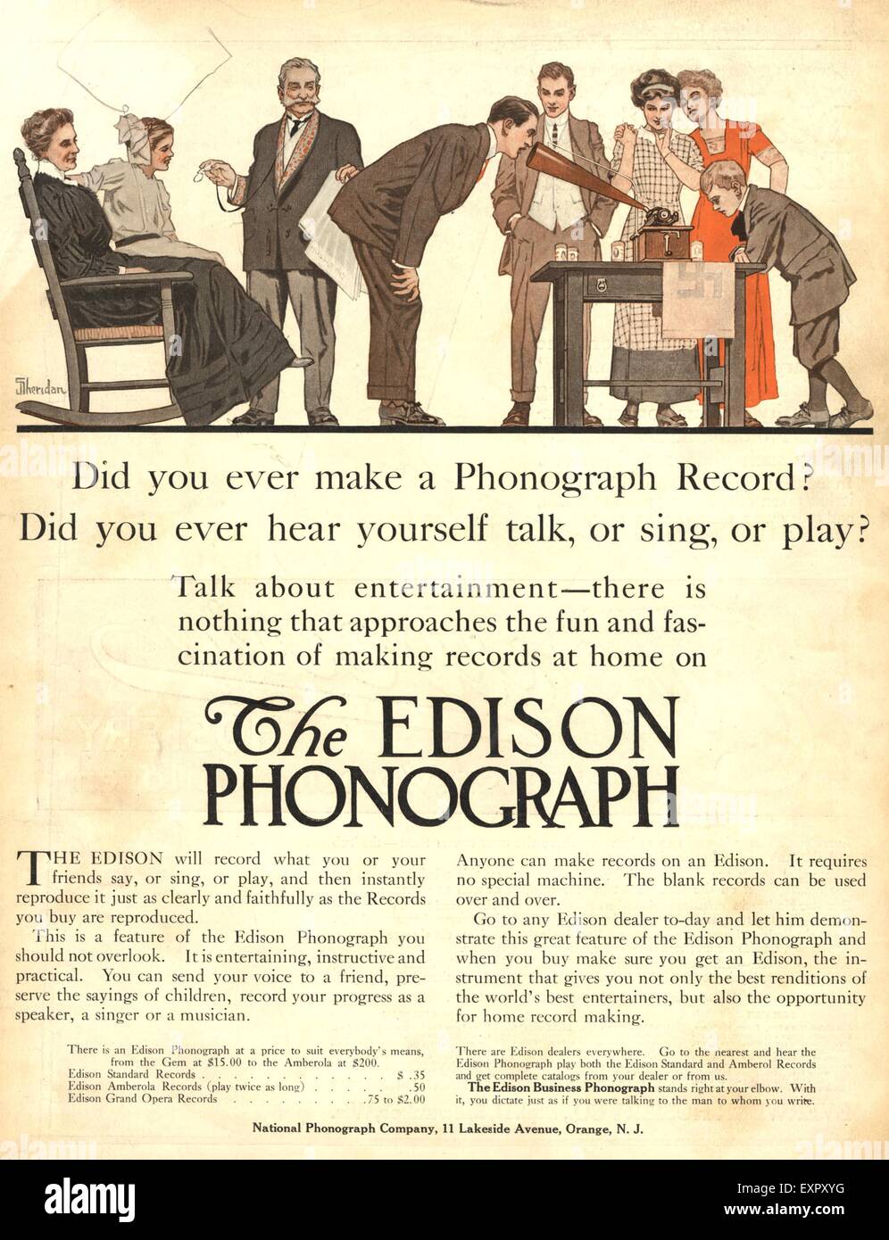 EDISON PHONOGRAPH; Vintage Pictorial Advertising Print Kids T