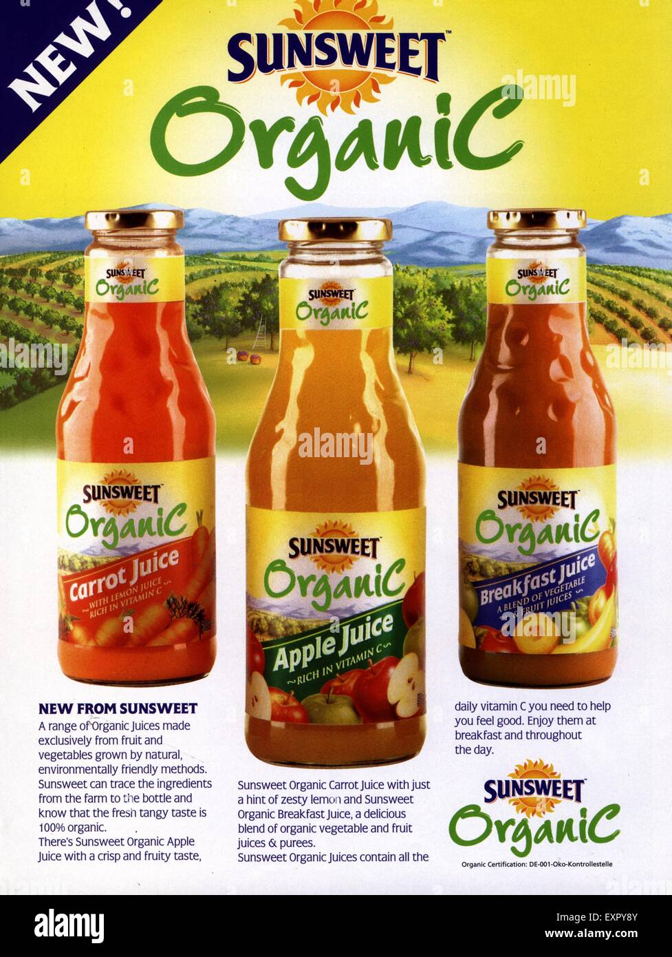 2000s UK Sunsweet Organic Fruit Juice Magazine Advert Stock Photo Alamy