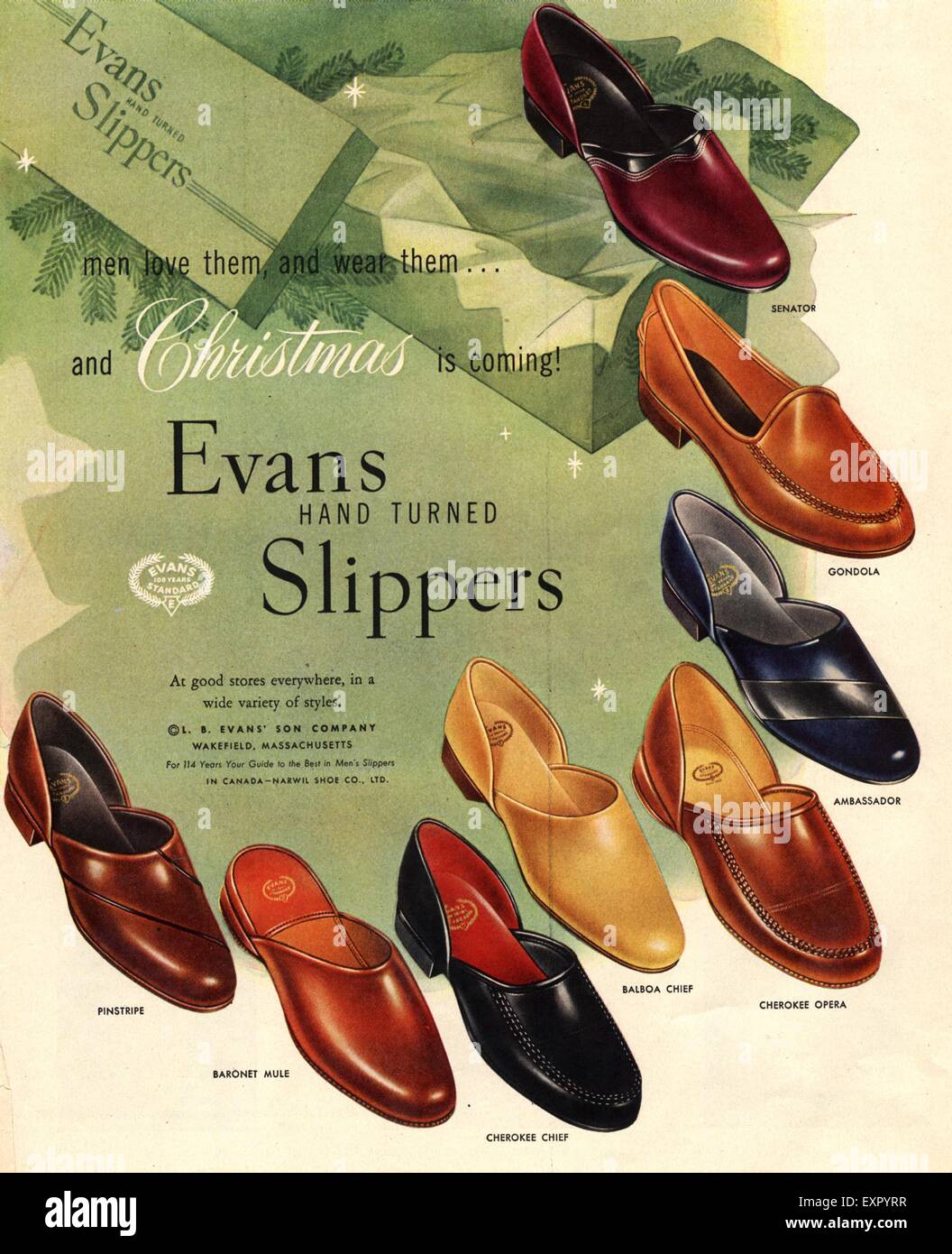 1950s USA Christmas Slippers Magazine Advert Stock Photo - Alamy