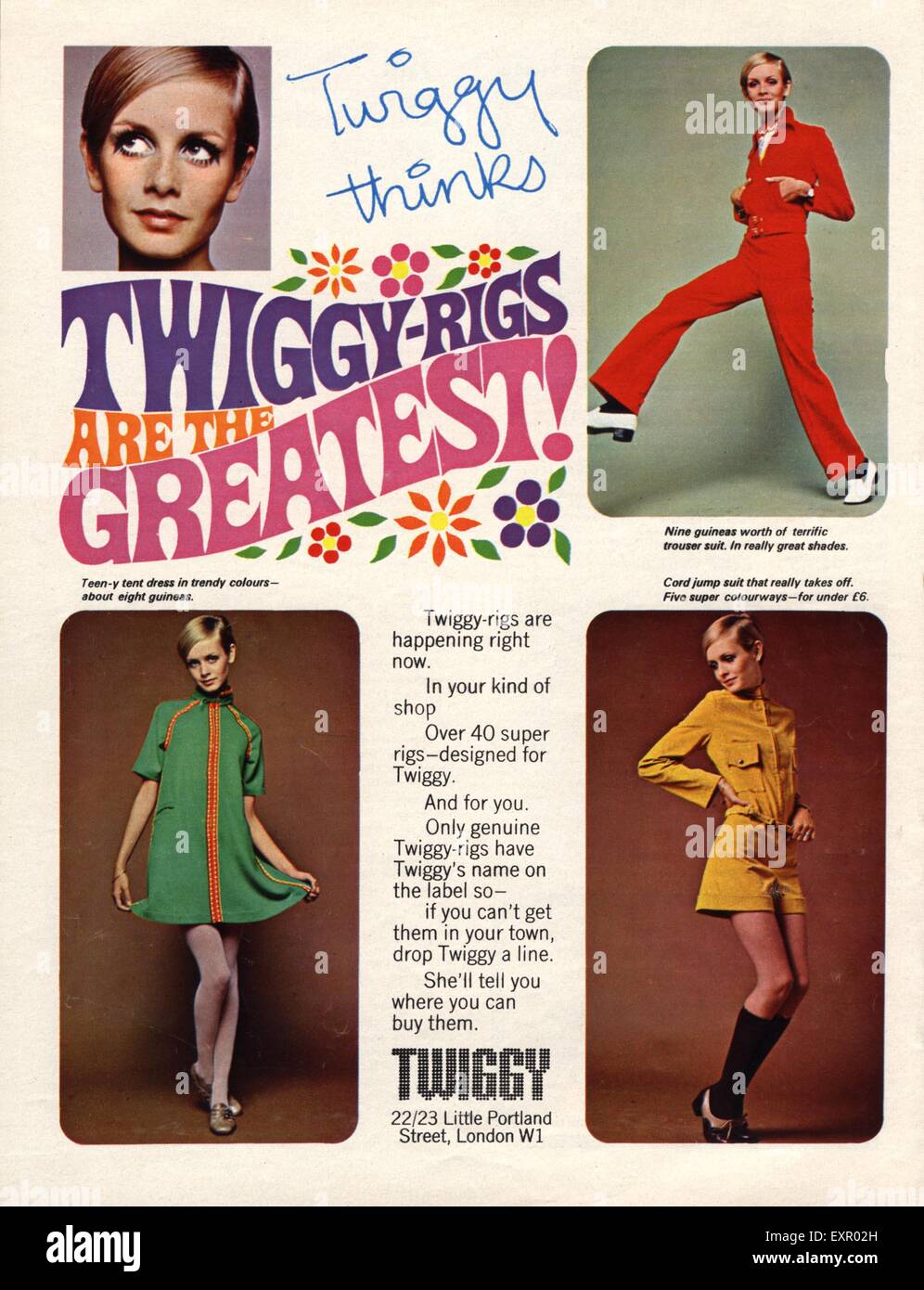 1960s UK Twiggy-Rigs Magazine Advert Stock Photo