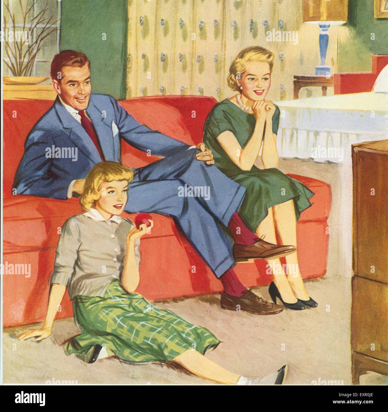 1950s UK Watching Televisions Magazine Advert (detail) Stock Photo
