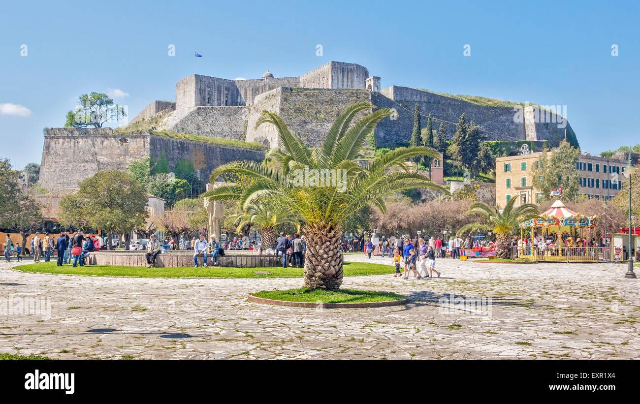 The New Castle Overlooking A Square Corfu Town Corfu Greece Stock Photo