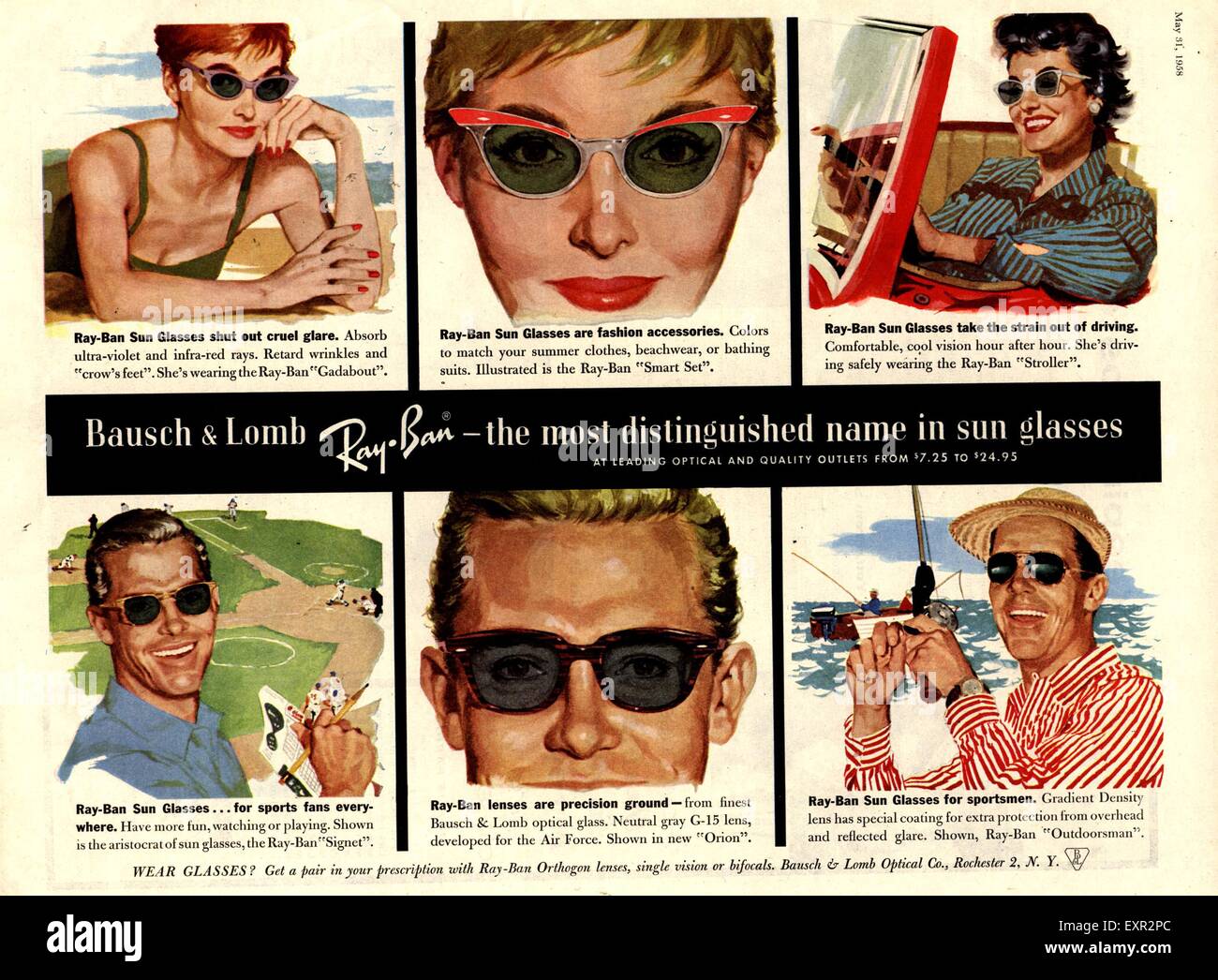 1950s USA Ray-Ban Magazine Advert Stock 