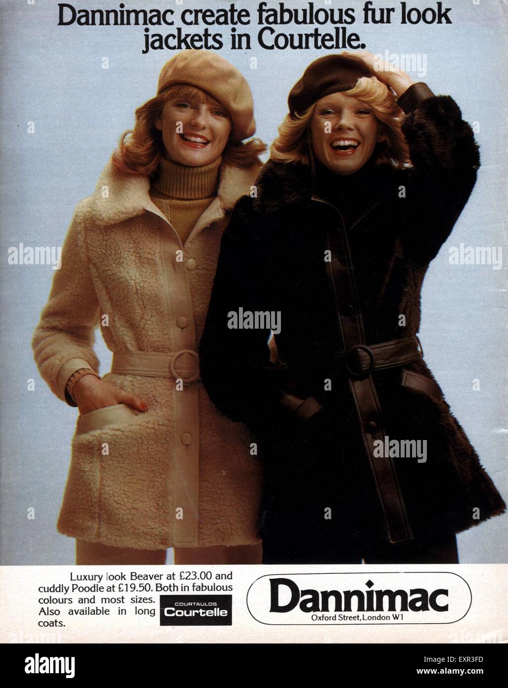 1980s UK Dannimac Fake Fur Magazine Advert Stock Photo