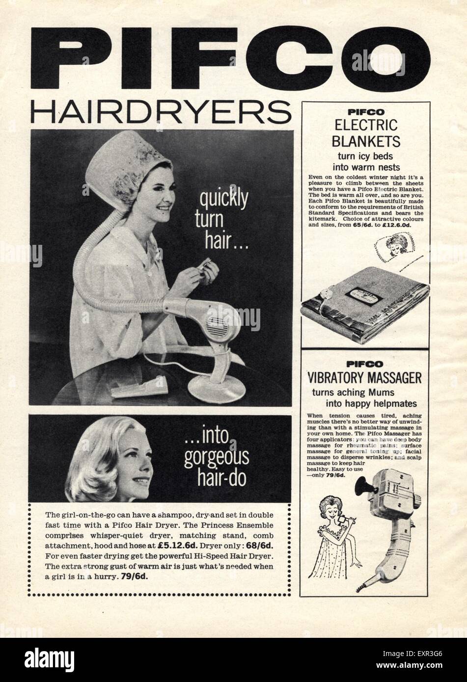 1950s UK Pifco Hairdryers Magazine Advert Stock Photo - Alamy