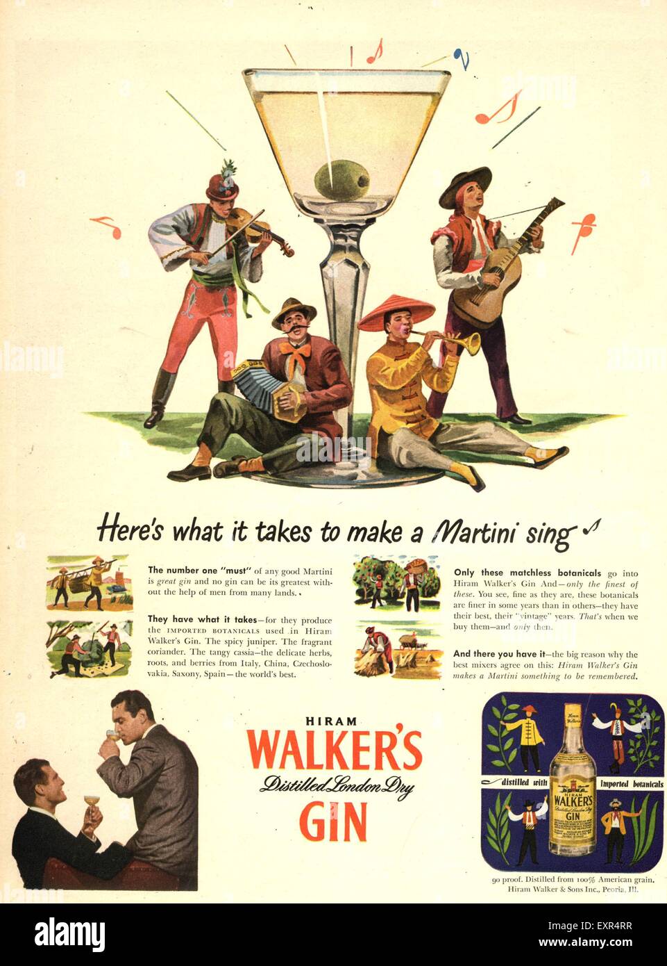 1940s USA Walkers Gin Cocktails Magazine Advert Stock Photo