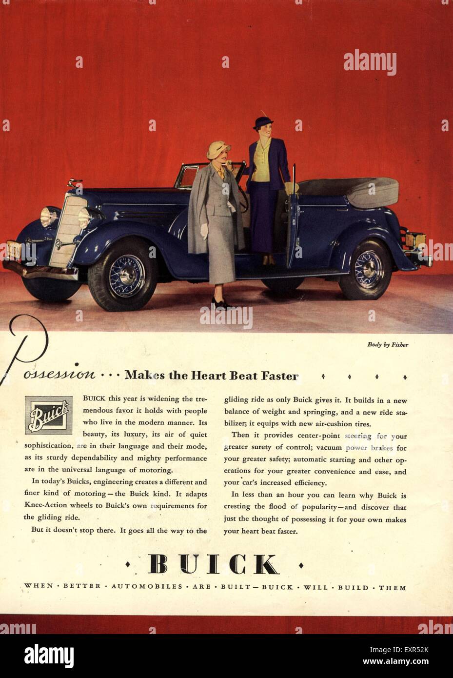Vintage 1930 New Buick Sedan Full Page Original Color Art Deco Ad