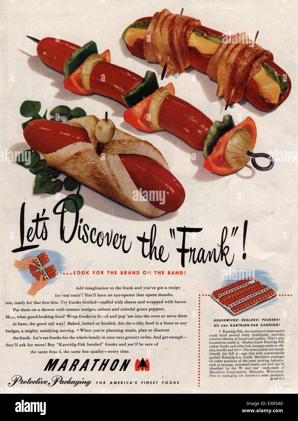 1940s USA Sausages Magazine Advert Stock Photo Alamy