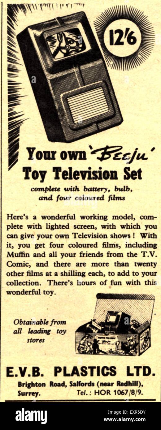 1950s UK Toy Television Set Magazine Advert Stock Photo