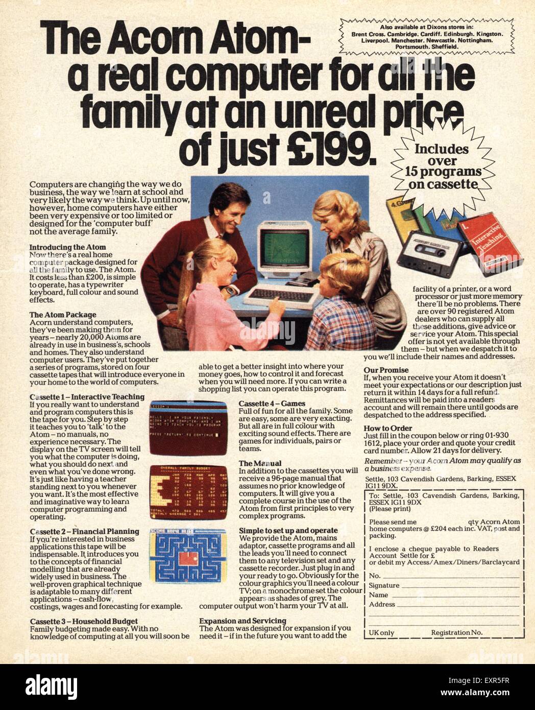 1980s UK Acorn Atom Computers BBC Magazine Advert Stock Photo