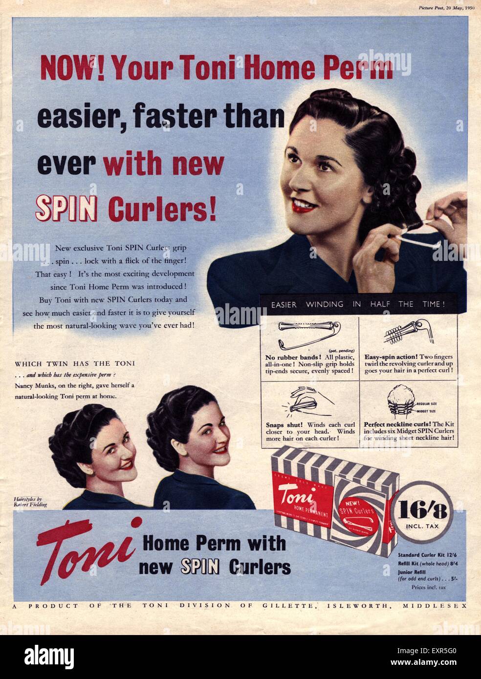 1950s Uk Toni Perms Twins Magazine Advert Stock Photo 85331792