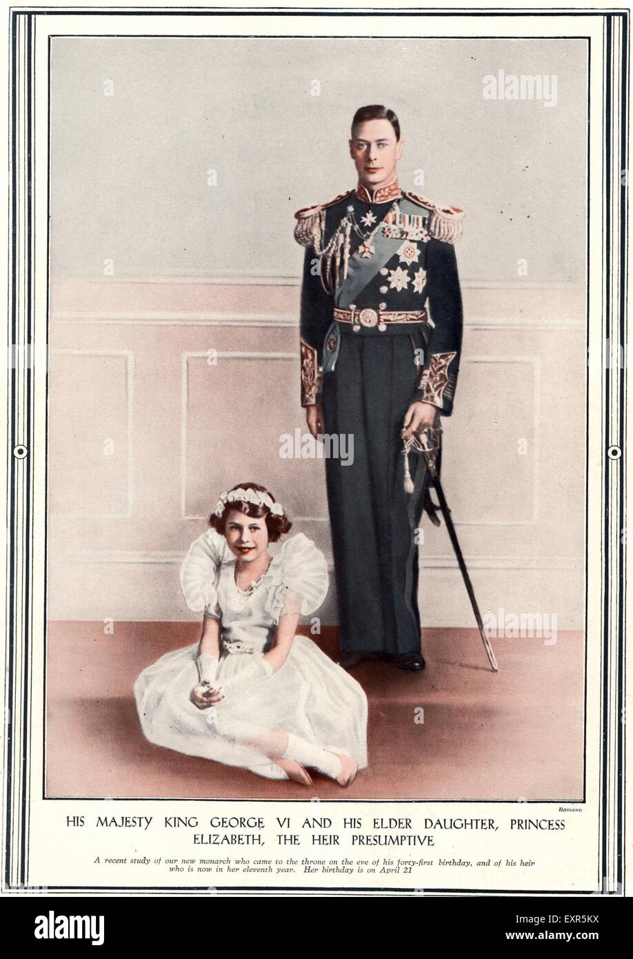1930s UK King George VI and Princess Elizabeth Magazine Plate Stock Photo