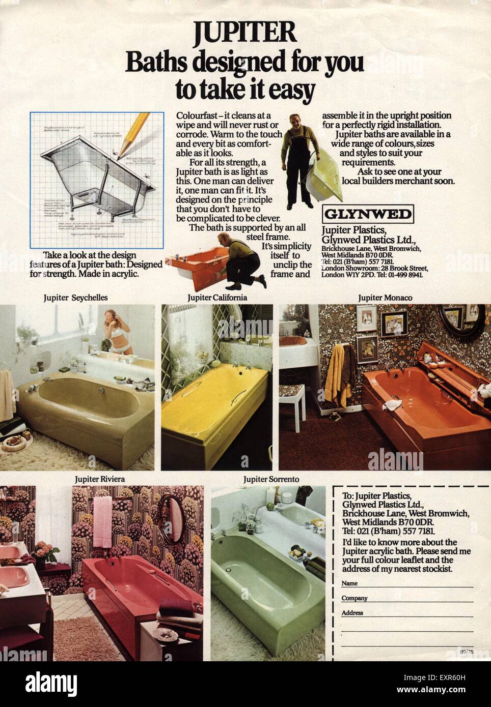 1970s UK Jupiter Bathrooms Magazine Advert Stock Photo Alamy