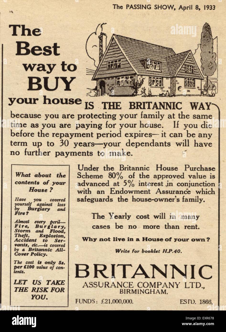 1930s UK Britannic Magazine Advert Stock Photo
