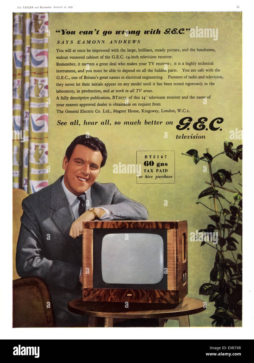 1950s UK GEC Magazine Advert Stock Photo