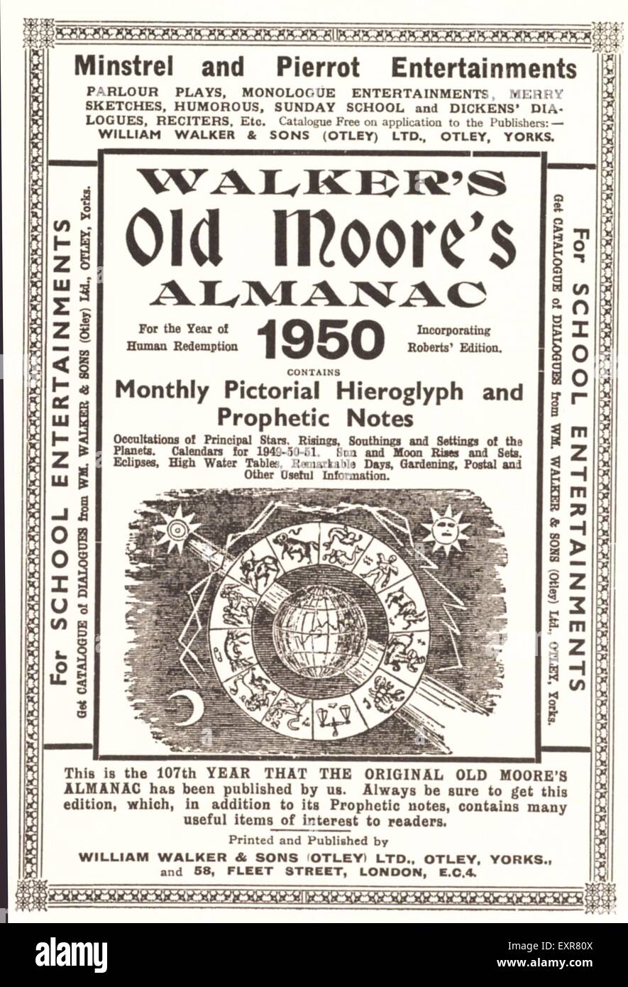 1950s UK Old Moore's Almanacs Magazine Advert Stock Photo Alamy