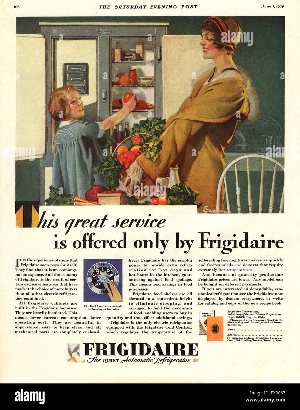 1920s USA Frigidaire Magazine Advert Stock Photo Alamy